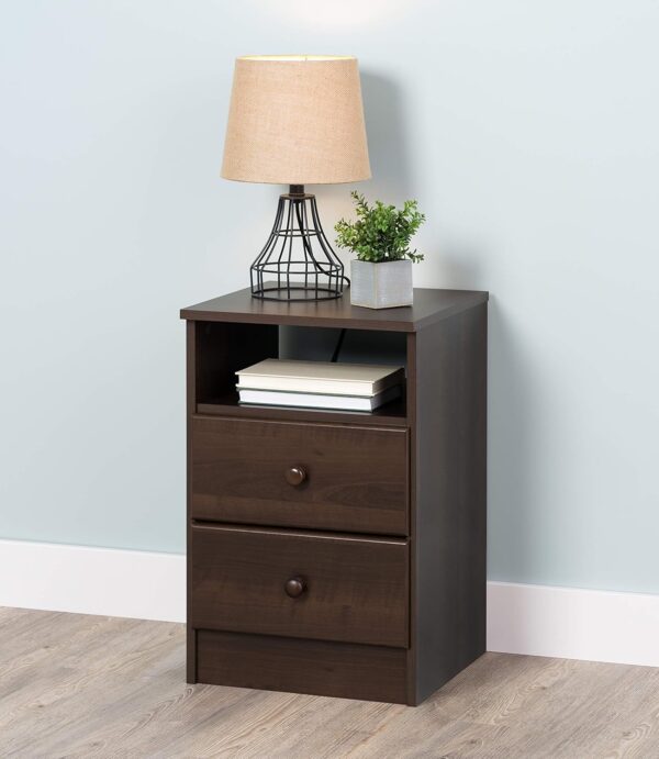 Simplistic Nightstand Side Table with 2 Drawers and Open Shelf, Functional Bedside Table 15.5" D x 16" W x 24.5" H, Espresso,